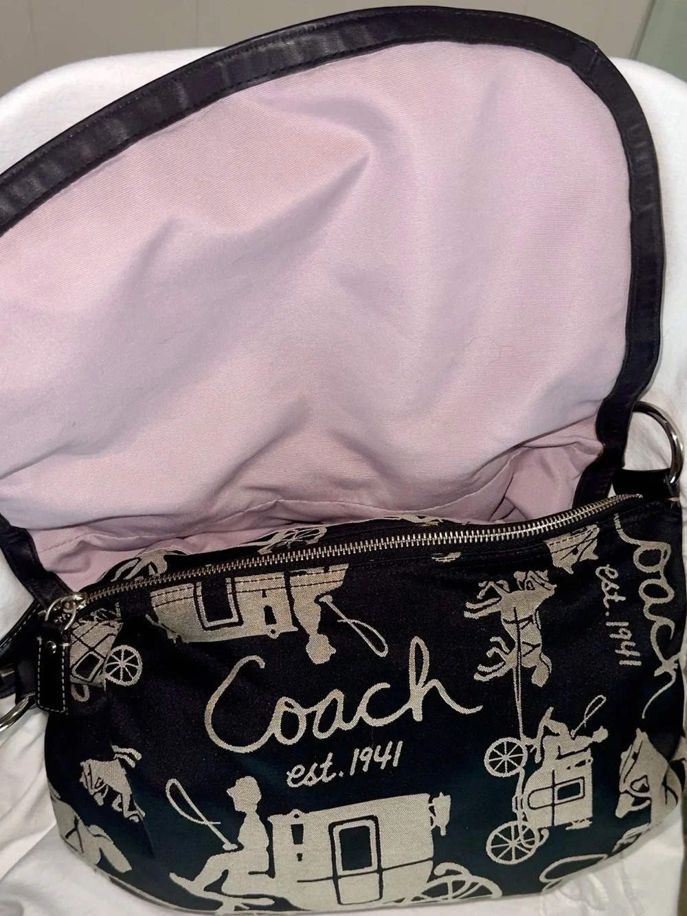 Coach F14888 Horse & Carriage Jacquard Hobo Shoulder Bag Hangtag EUC